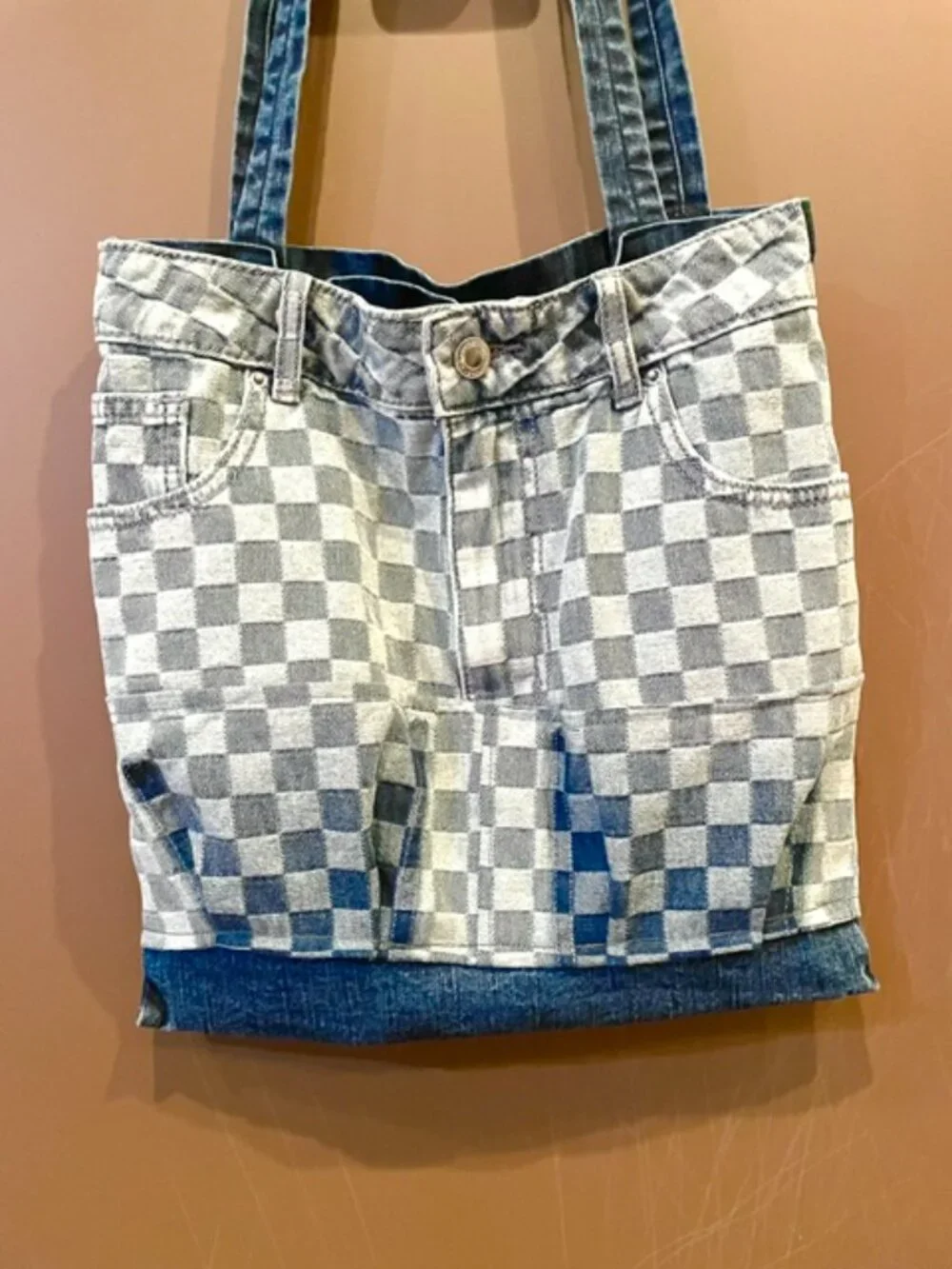 Up-Craft Denim Checker Tote Bag 12 x 13 inches